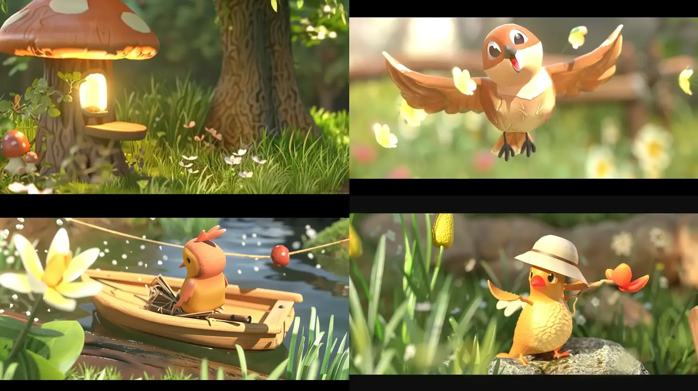 Enchanted Forest Whimsy: A Cheerful Blending of 3D Animation and Pastoral Elegance - Midjourney sref style