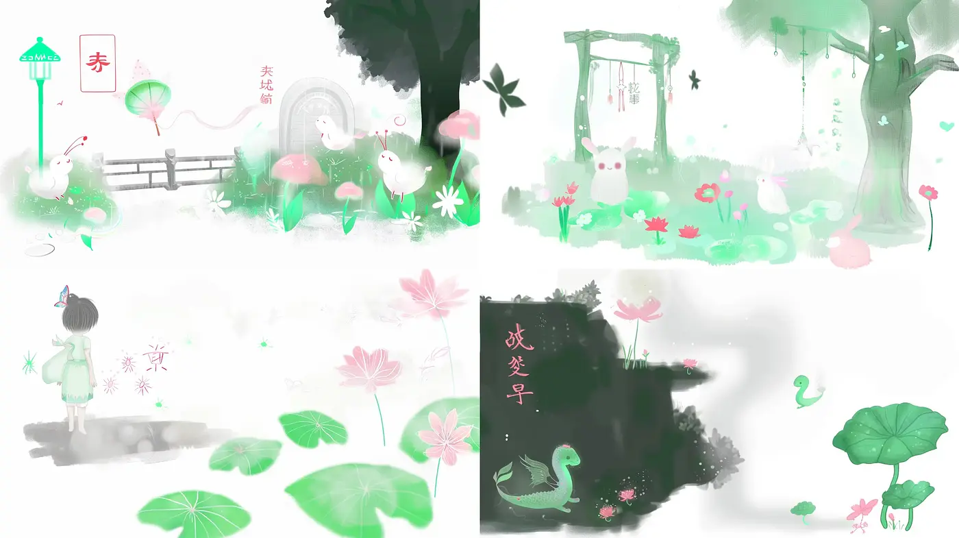 Whimsical Watercolor Garden: A Serene Blend of Eastern Ink Wash and Pastel Hues - Midjourney sref style