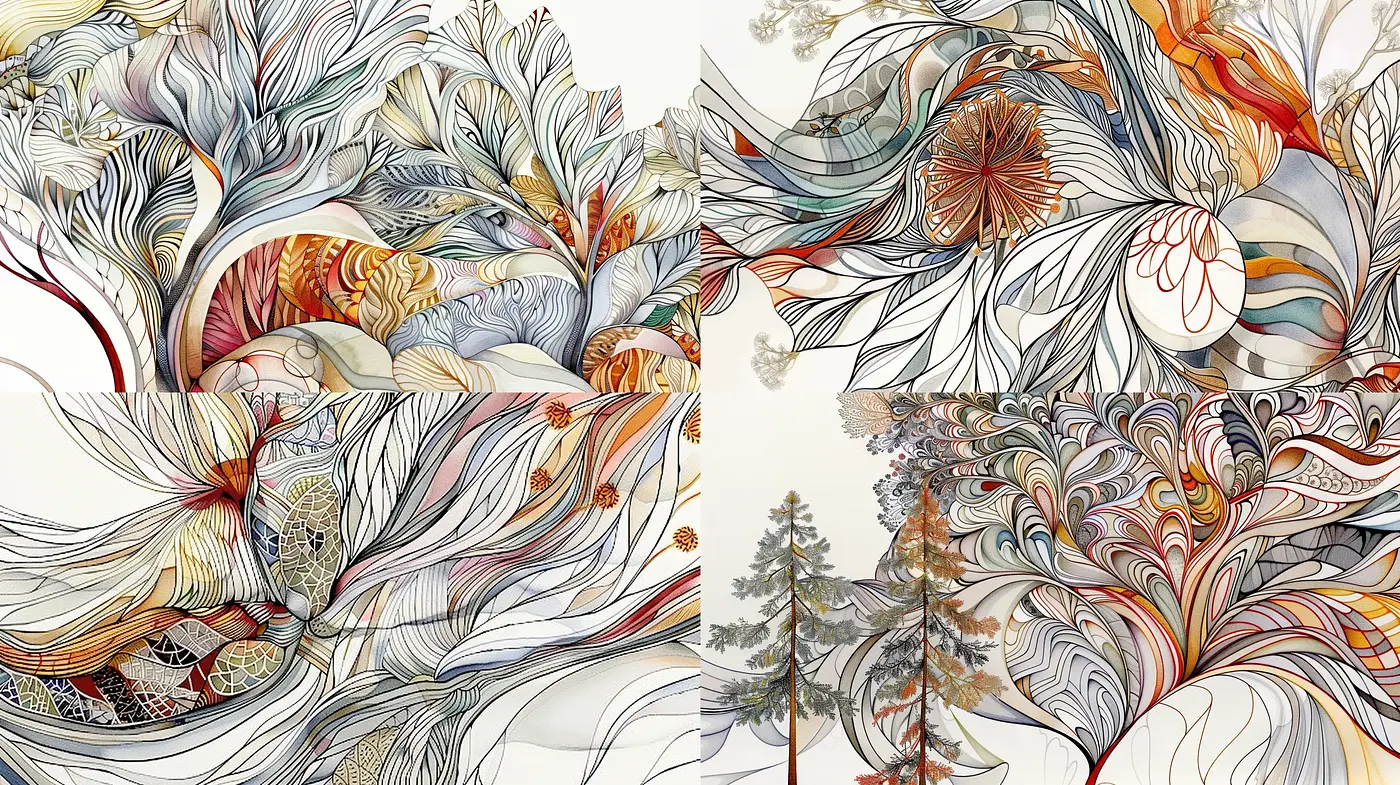 Ethereal Nature-Inspired Whorl Fantasies in Autumn Hues - Midjourney sref style