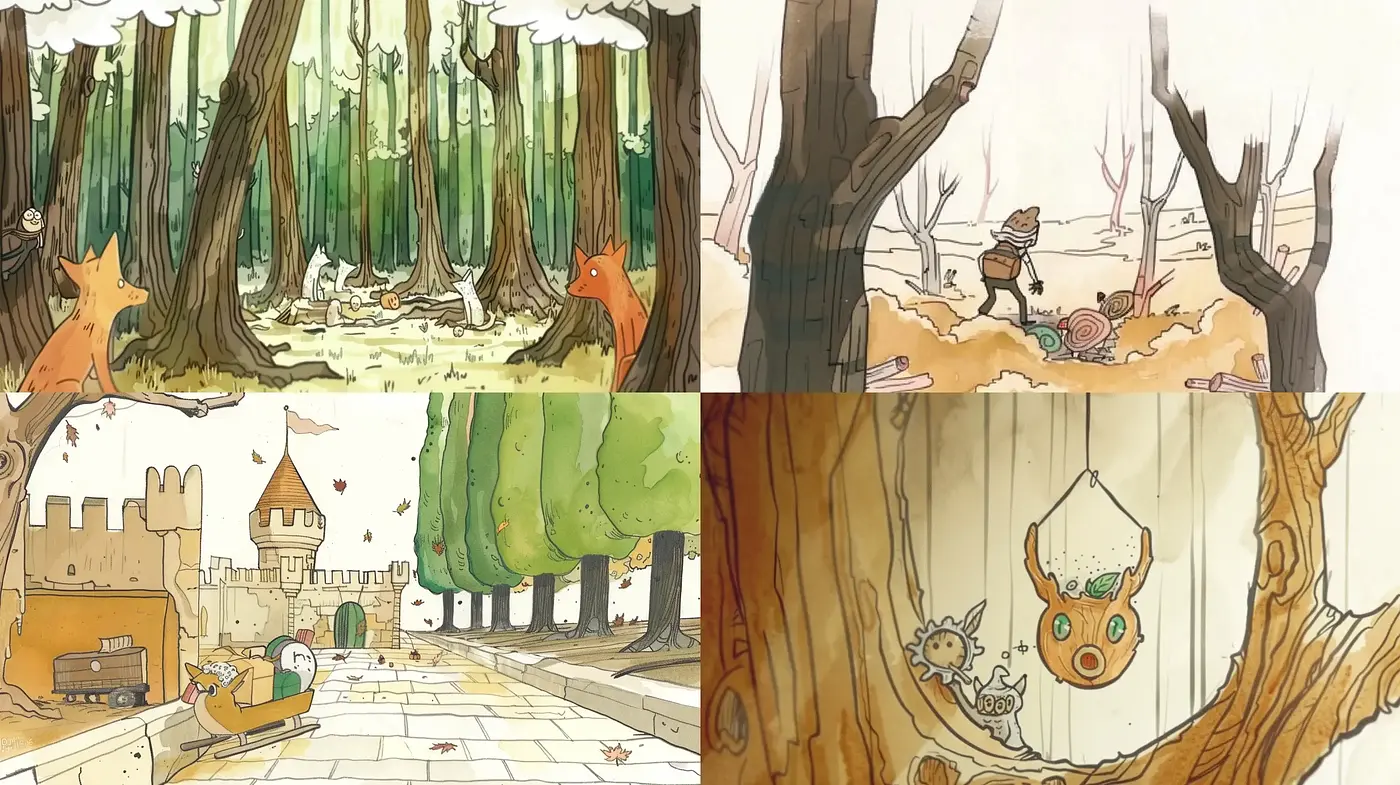 Whimsical Storybook Illustration Style with Nature Themes - Midjourney sref style