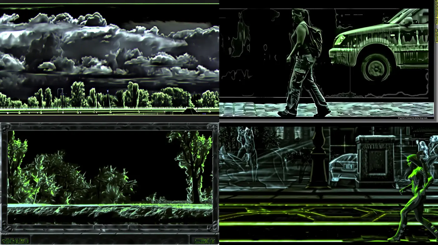 Neon Noir Dreamscape: A Fusion of Luminous Lines and Dark Contrasts - Midjourney sref style