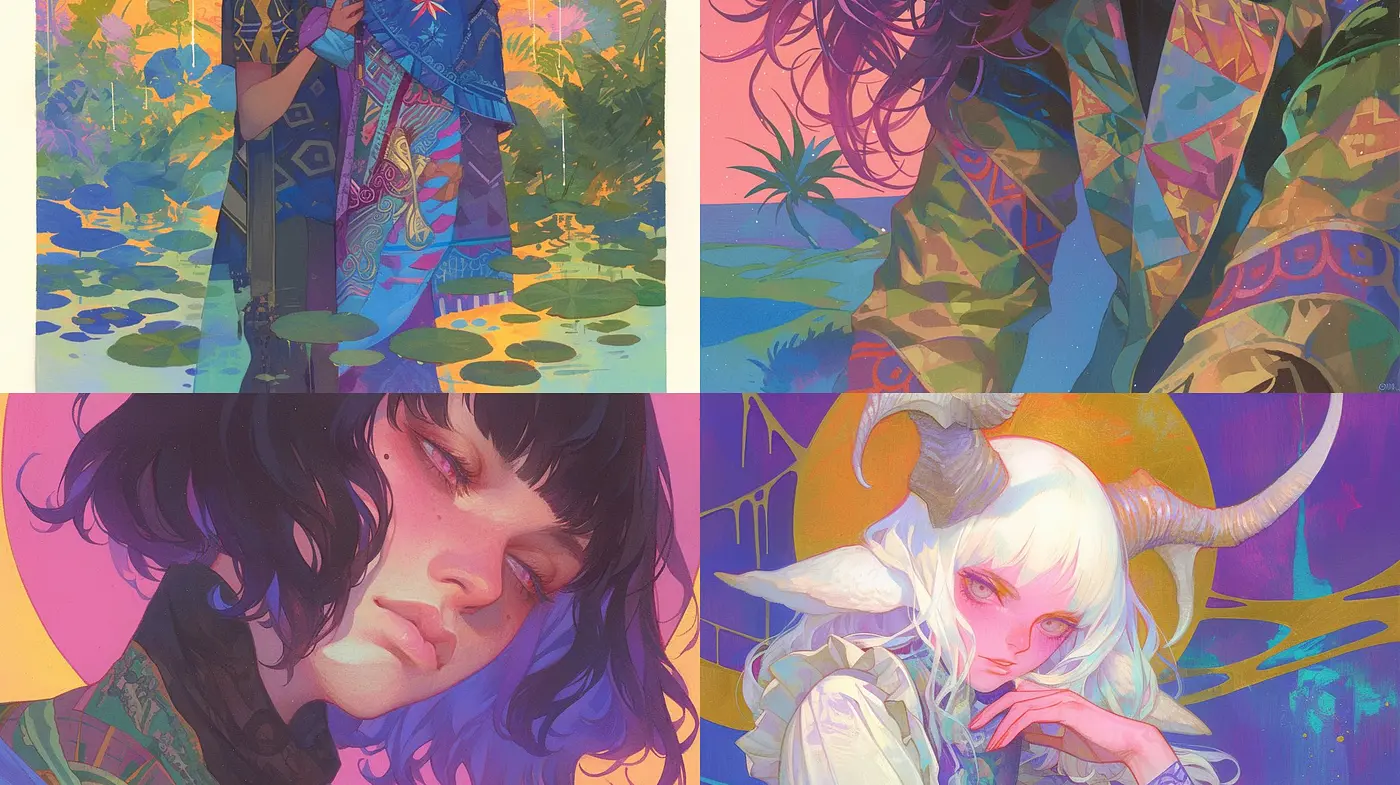 Ethereal Twilight: A Dreamlike Fusion of Pastel Ambiance and Modern Manga Essence - Midjourney sref style