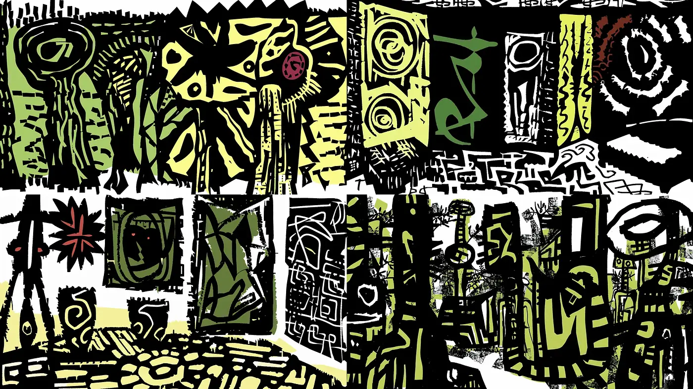 Abstract Primitivism with Bold Graphic Elements - Midjourney sref style