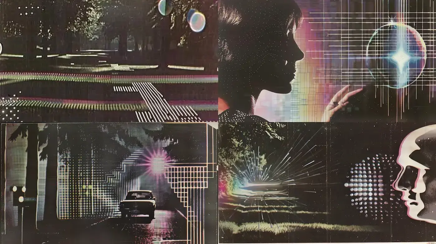 Retro-Futuristic Visuals with Geometric and Organic Elements - Midjourney sref style