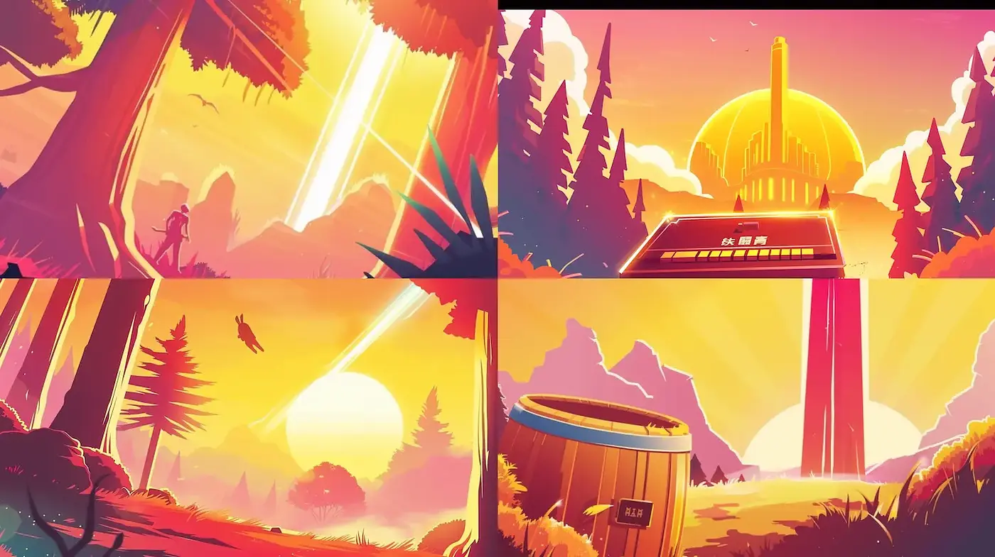 Vibrant Retro Futuristic Landscapes with Geometric Elements - Midjourney sref style
