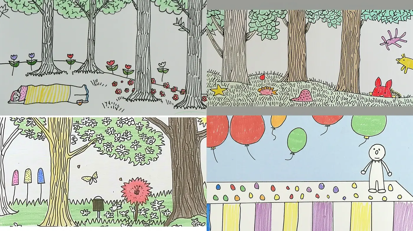 Playful Hand-Drawn Simplistic Illustration Series - Midjourney sref style