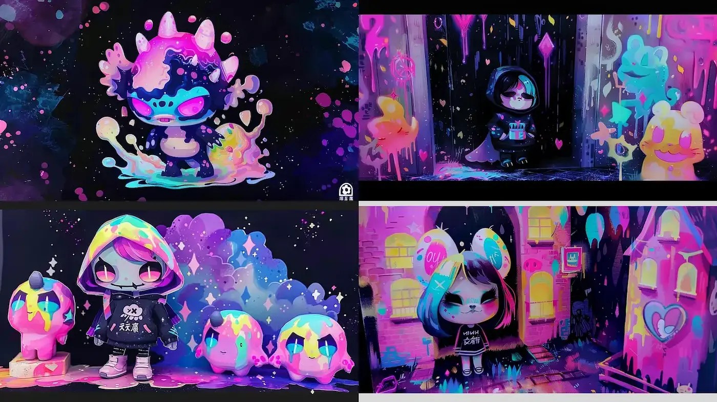 Vibrant, Playful Fantasy with Glitch Aesthetic Elements - Midjourney sref style