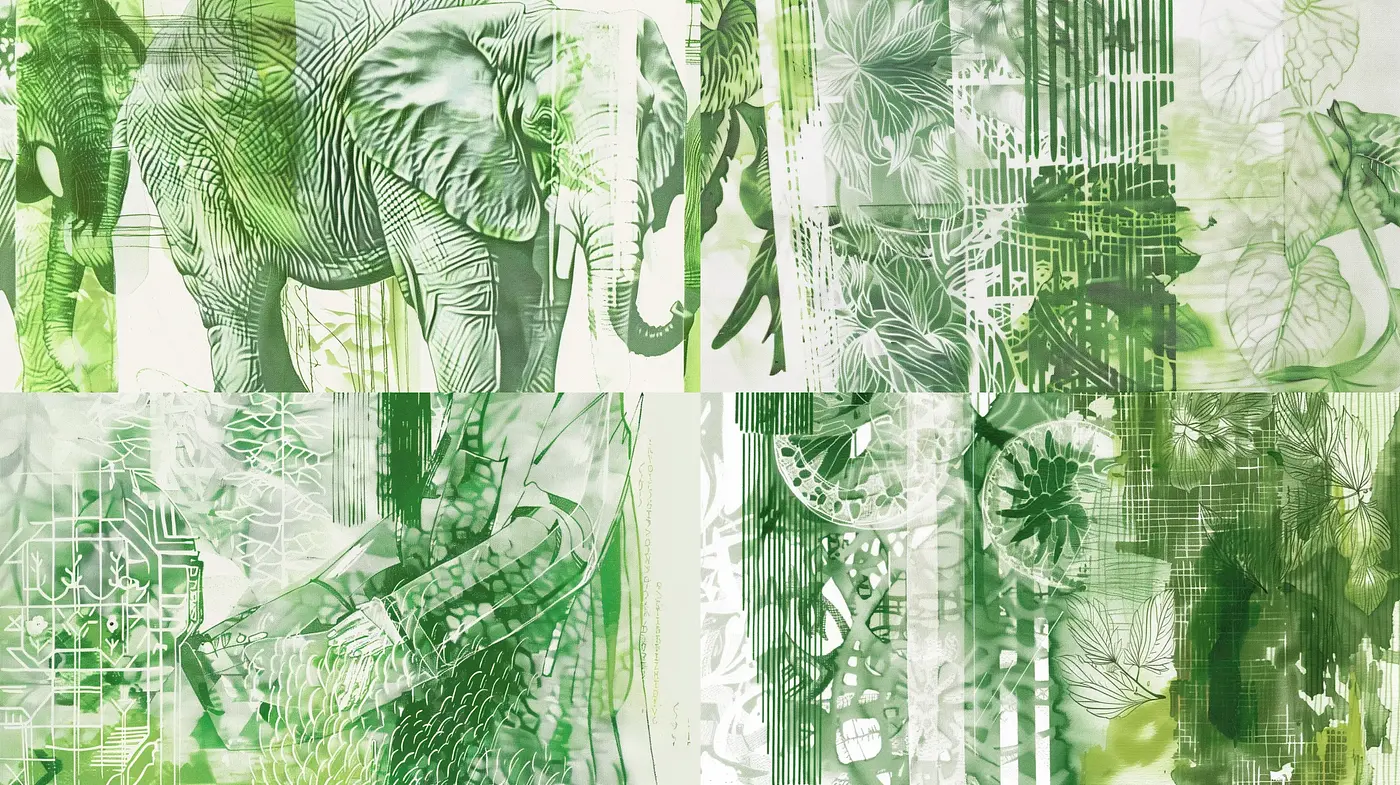 Lush Verdant Synthesis: A Harmonious Blend of Natural Forms and Geometric Textures - Midjourney sref style