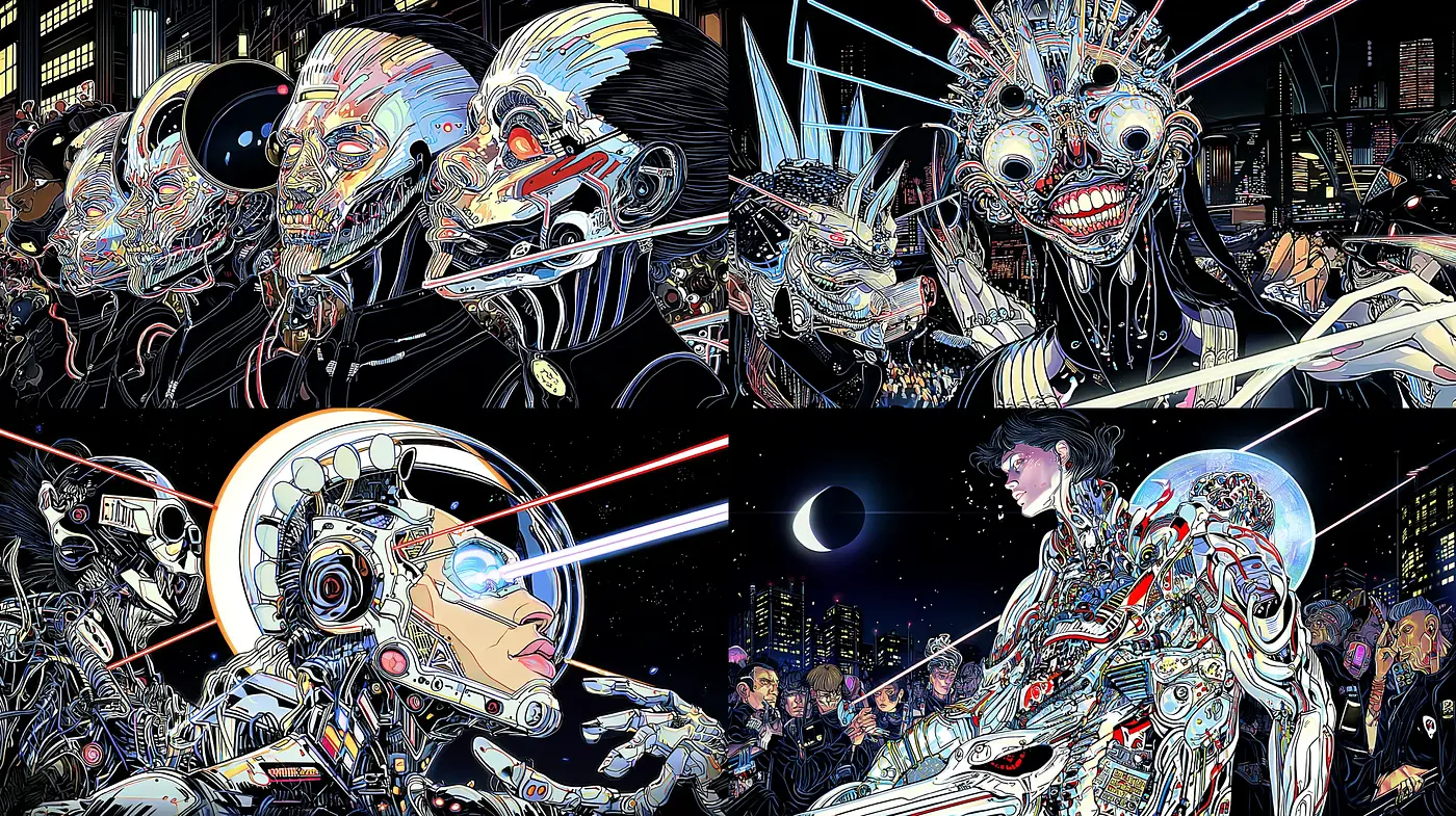 Futuristic Cyberpunk with Surrealist Influences in High Detail - Midjourney sref style