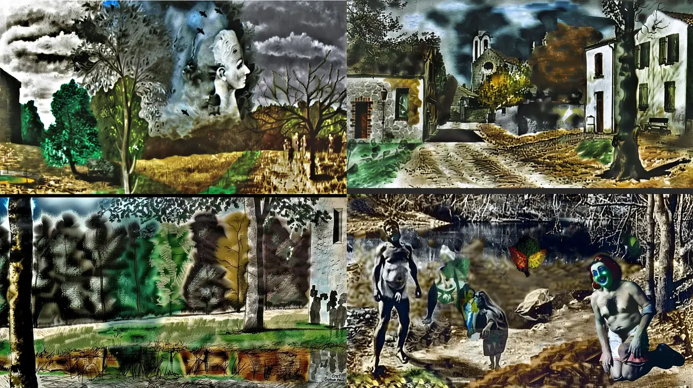 Surrealistic Dreamscape Fusion with Vivid Textural Contrasts - Midjourney sref style