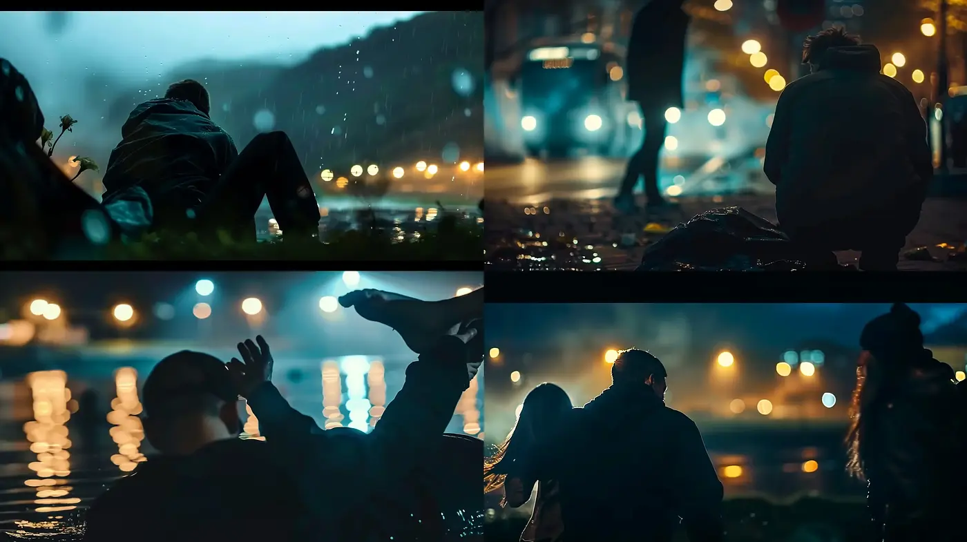 Moody Cinematic Nocturnes with Bokeh Illuminations - Midjourney sref style