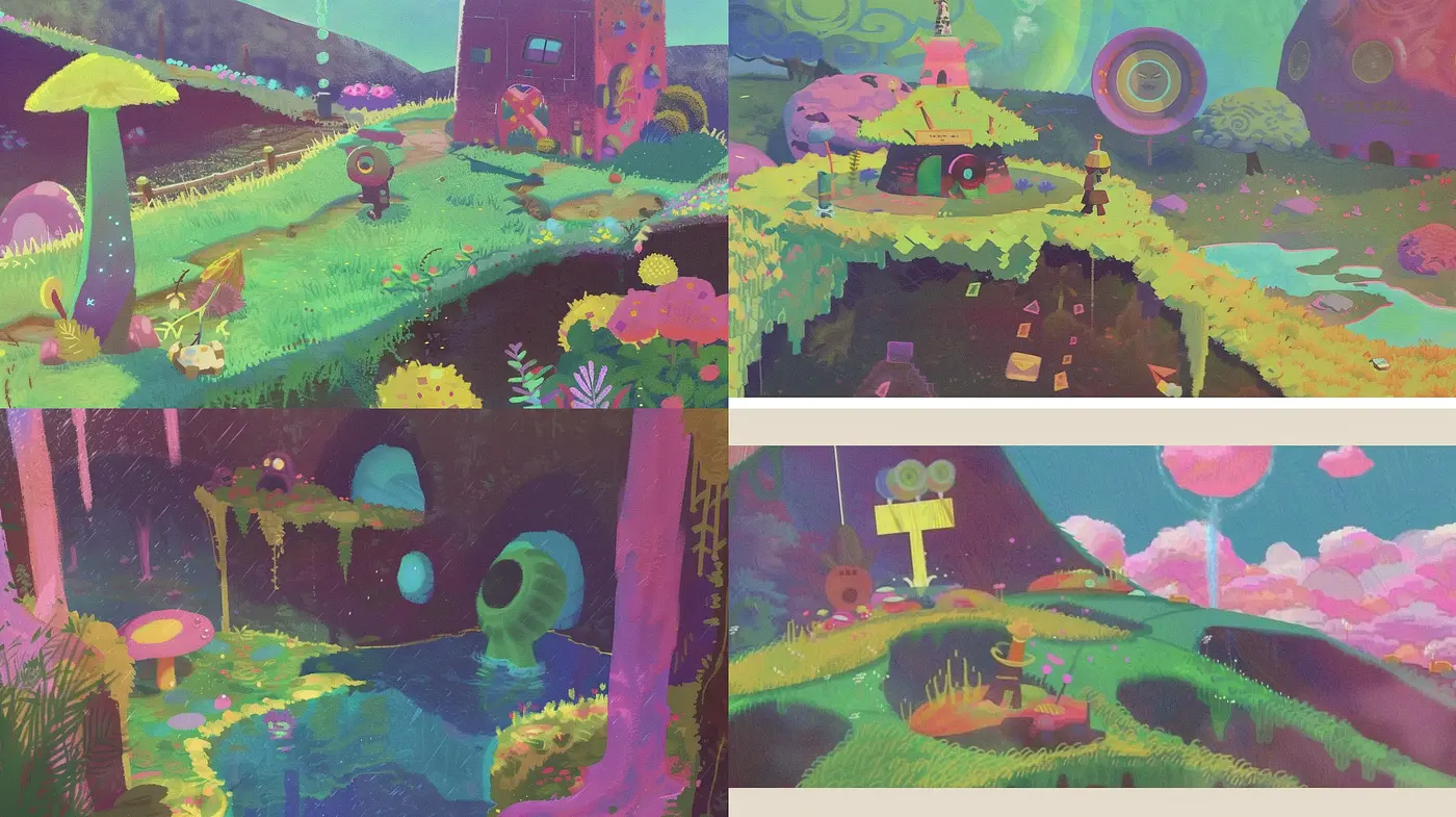Whimsical Pastel Dreamscape in Brushstroke Textures - Midjourney sref style