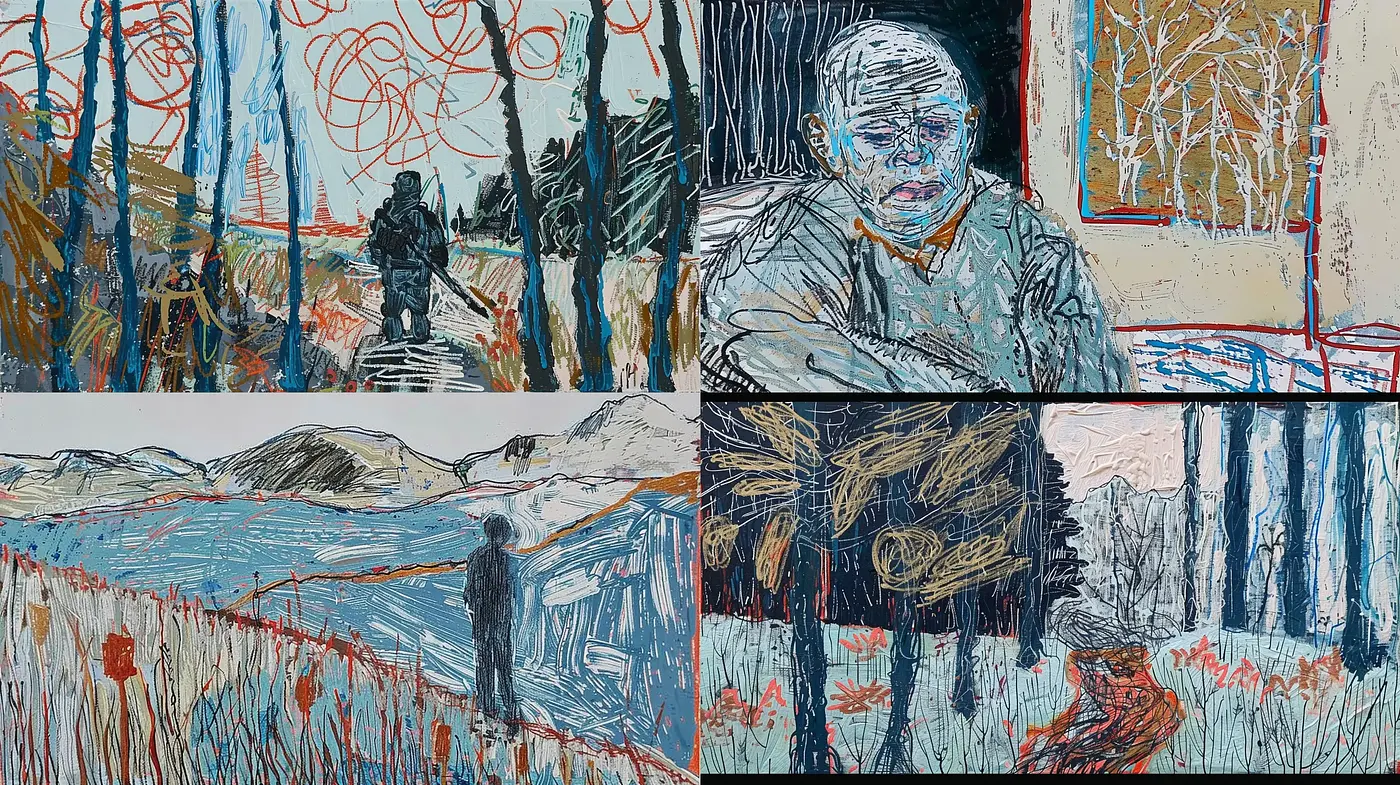 Expressive and Abstracted Brushwork in a Cool-Toned Palette - Midjourney sref style