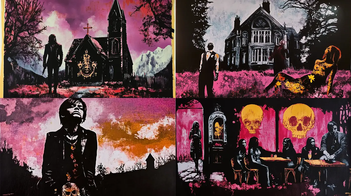 Gothic Elegies in Twilight Hues: A Study in Stark Contrasts and Shadowy Narratives - Midjourney sref style