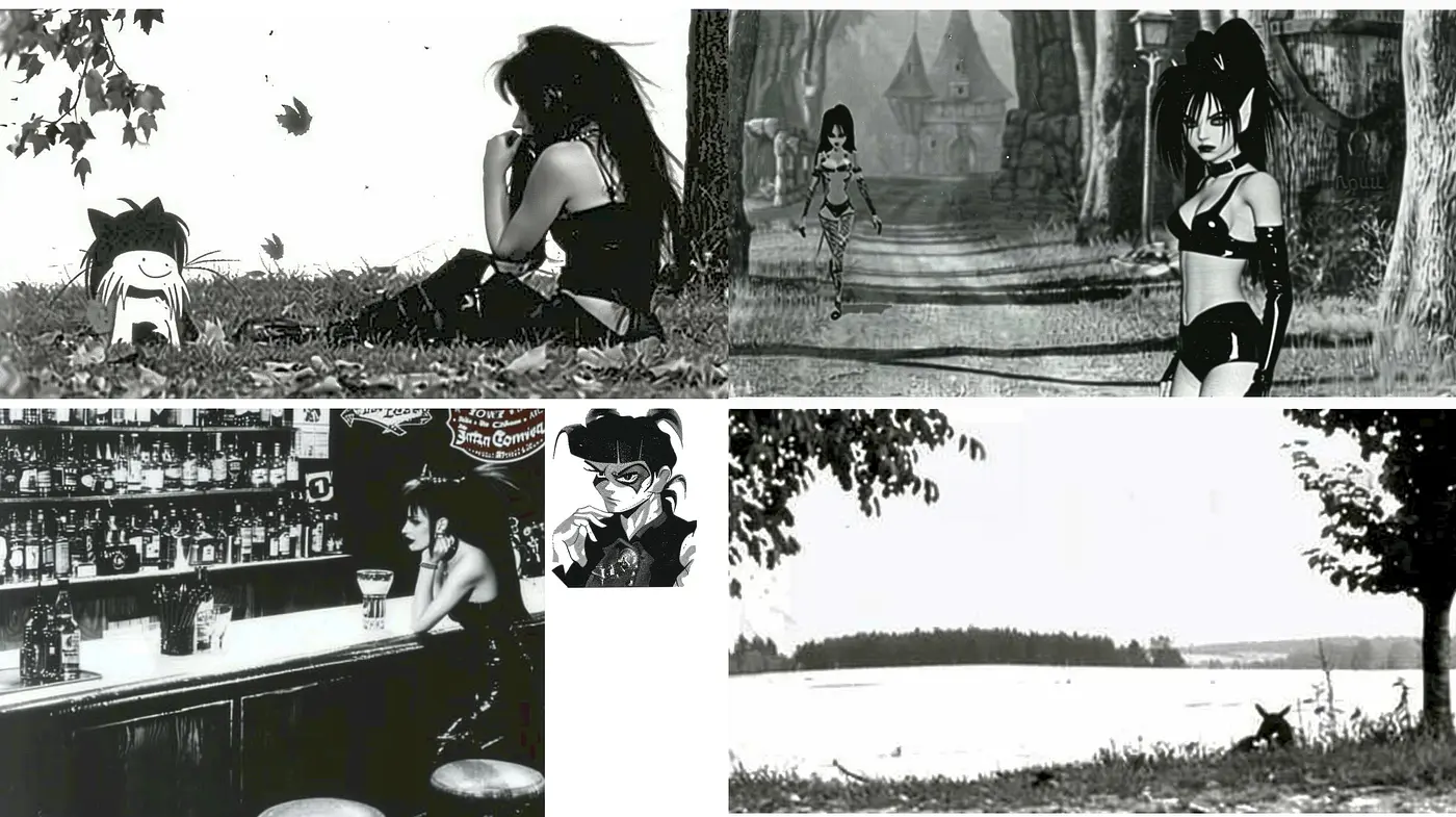 Monochromatic Cross-Genre Fusion with Anime Influence and Vintage Textures - Midjourney sref style
