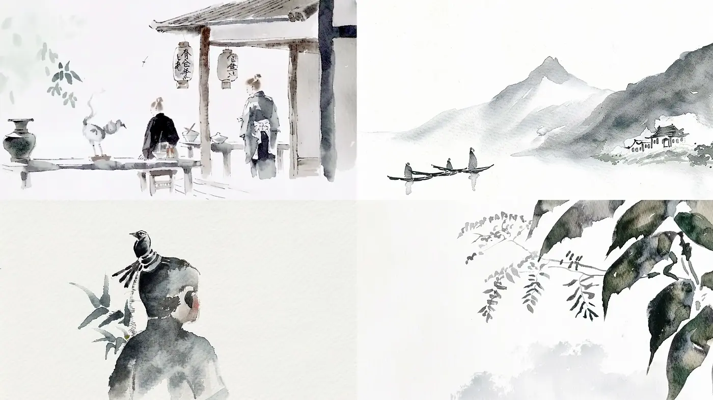 Ethereal Ink Wash Landscapes Embracing Serenity - Midjourney sref style