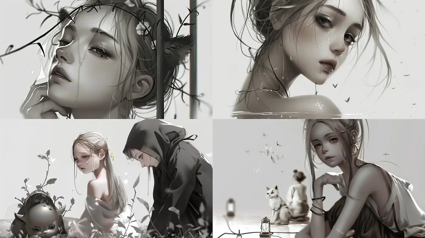 Monochromatic Elegance with a Surreal, Dreamlike Essence - Midjourney sref style
