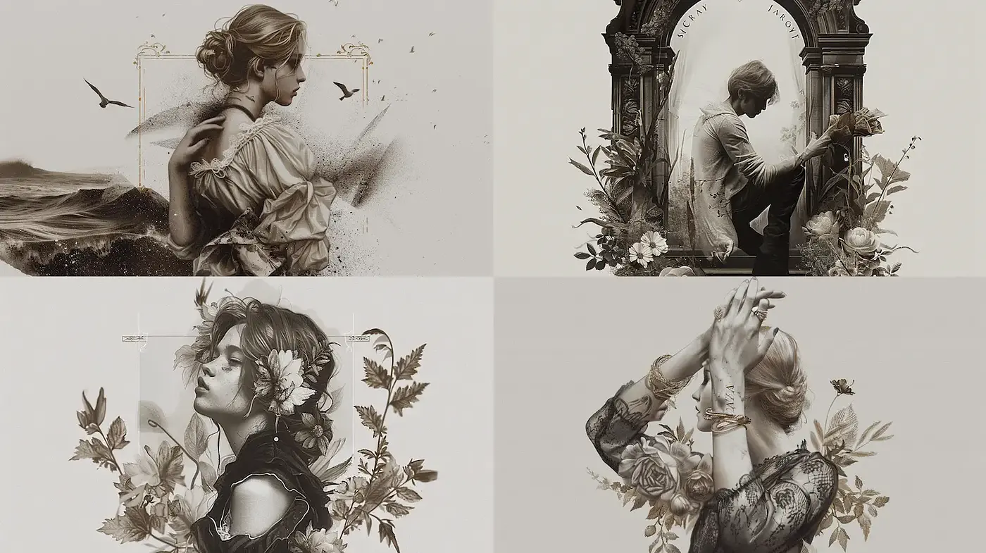Elegant Vintage Portraits with Floral Accents and Subtle Textures - Midjourney sref style