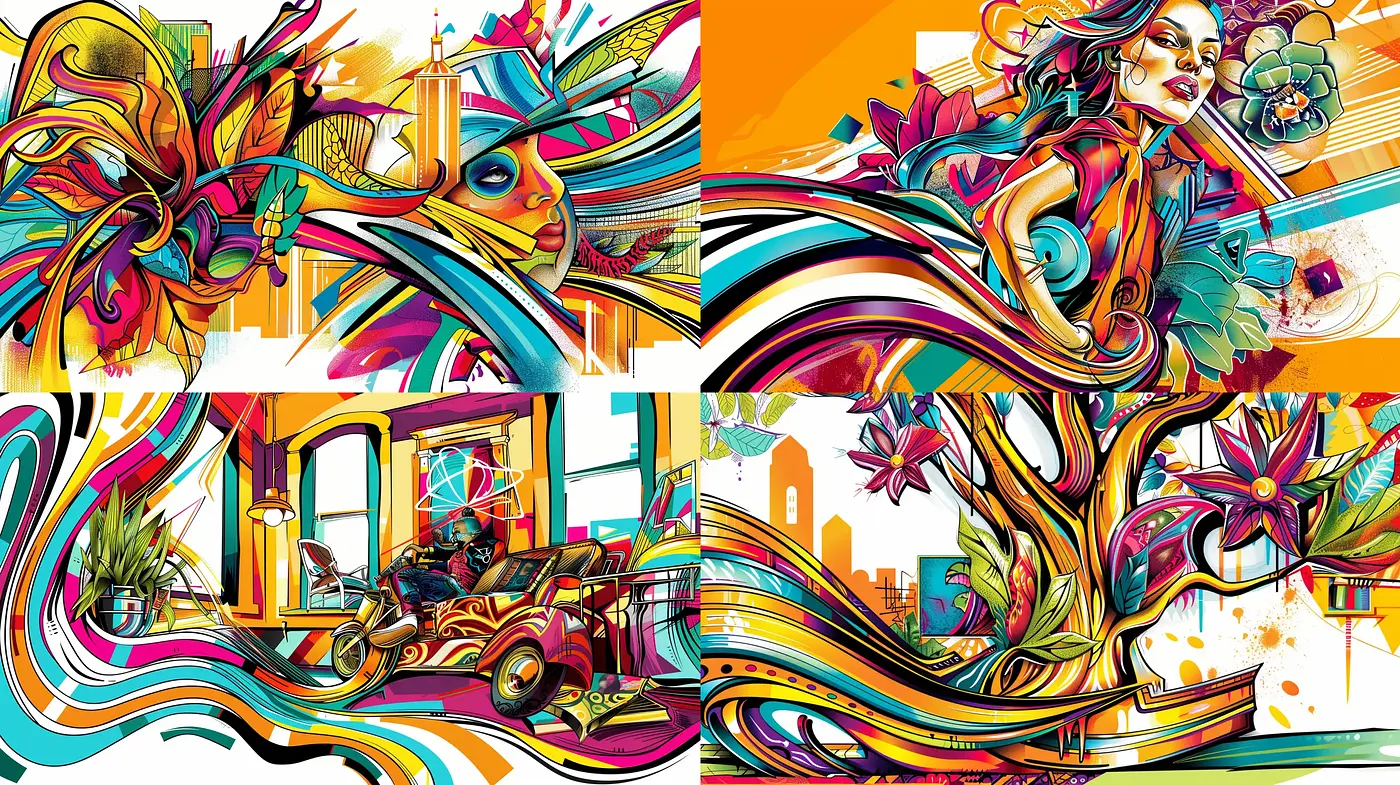 Vibrant Fusion of Surrealism and Modern Graffiti - Midjourney sref style