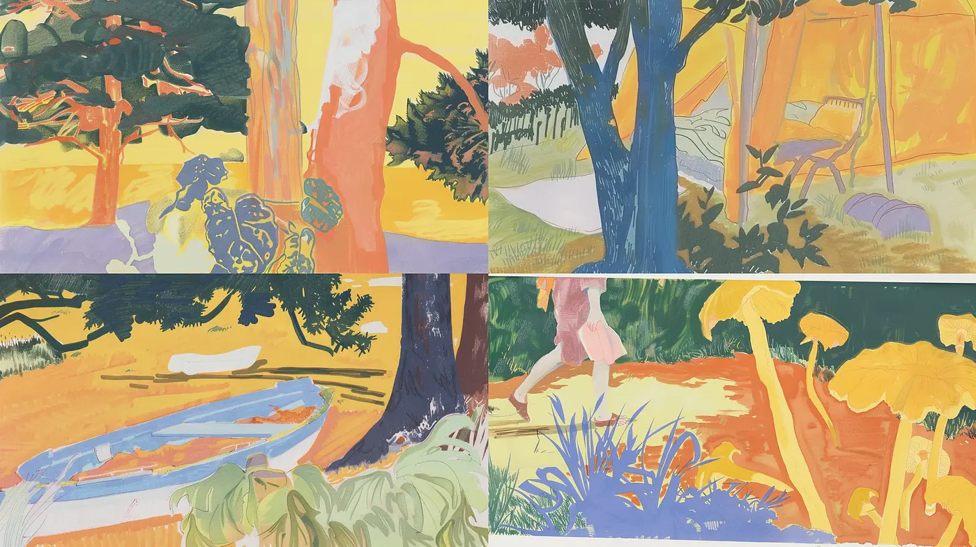 Pastel Woodland Dreamscape: A Harmonious Blend of Soft Hues and Organic Forms - Midjourney sref style