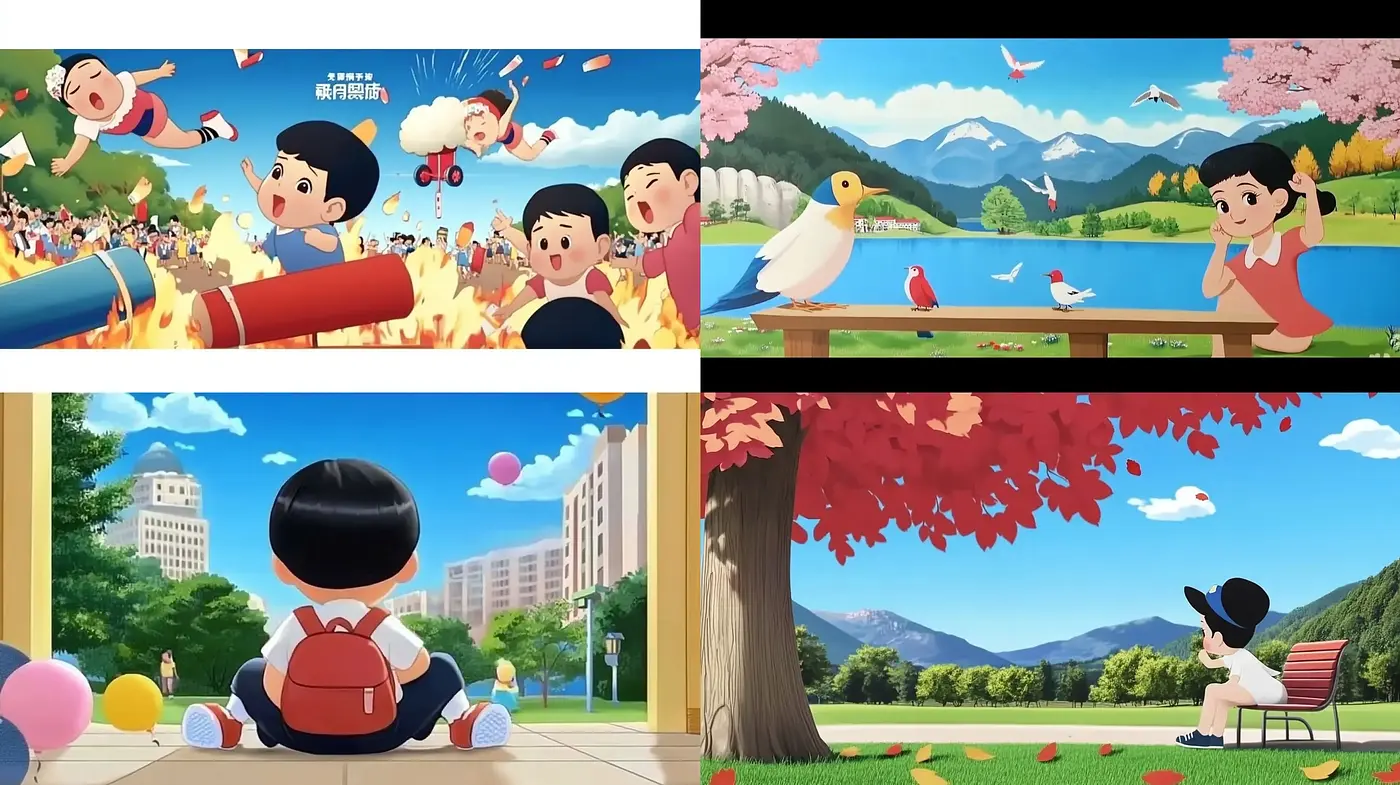 Serene Pastoral Panoramas with Vibrant Anime Essence - Midjourney sref style