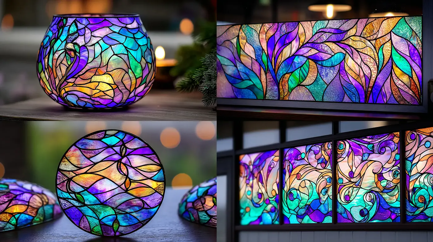 Vibrant Stained Glass Artwork with Organic Patterns and Ethereal Glow - Midjourney sref style