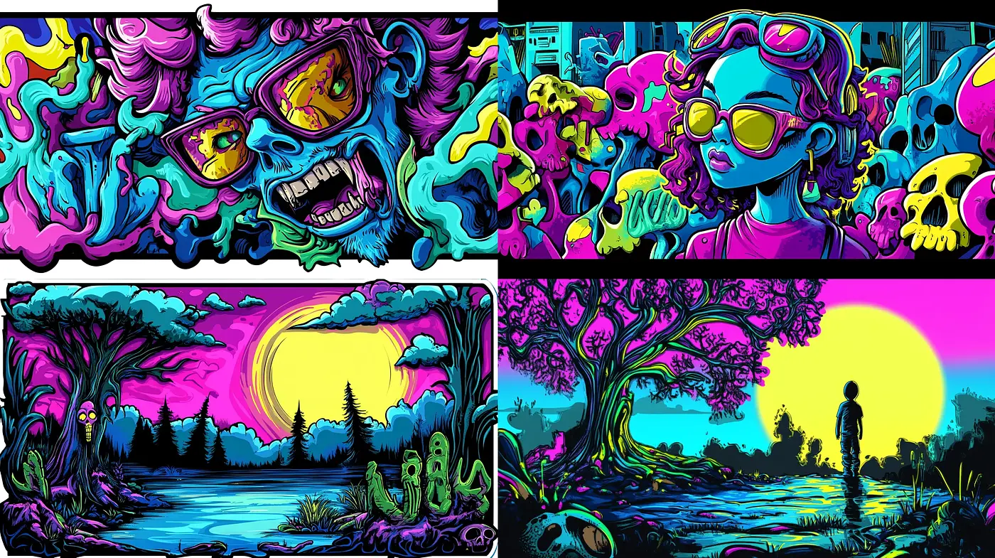 Psychedelic Neon Dreamscape with Surrealist Overtones - Midjourney sref style