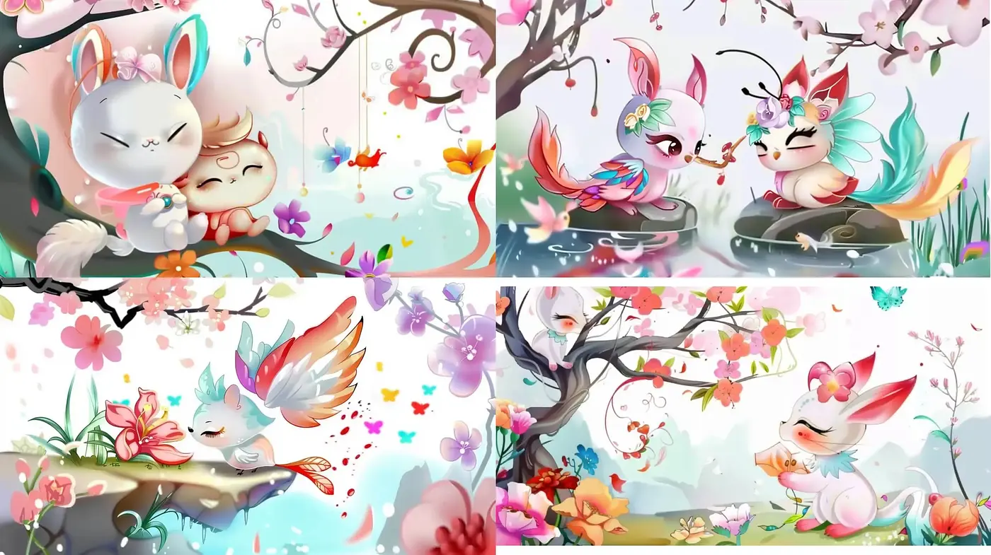 Enchanted Whimsical Garden with Pastel Fantasy Creatures - Midjourney sref style
