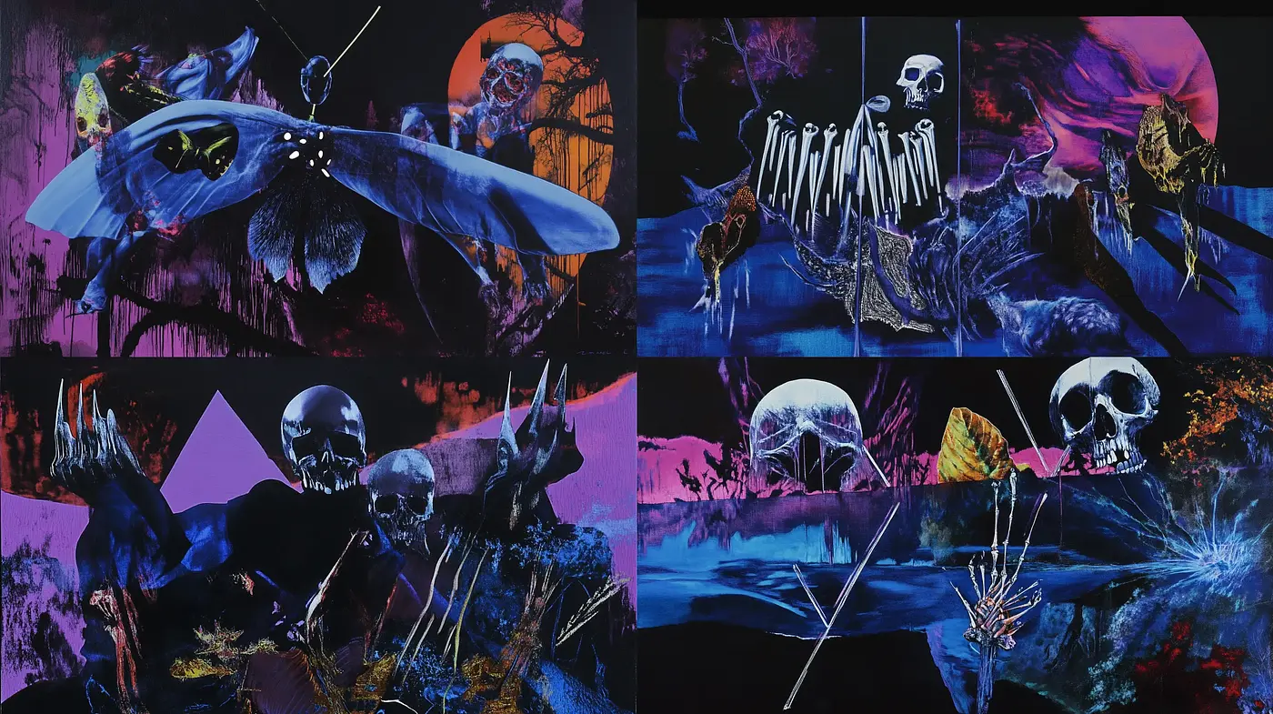 Gothic Surrealism and Neon Expressionism Fusion - Midjourney sref style