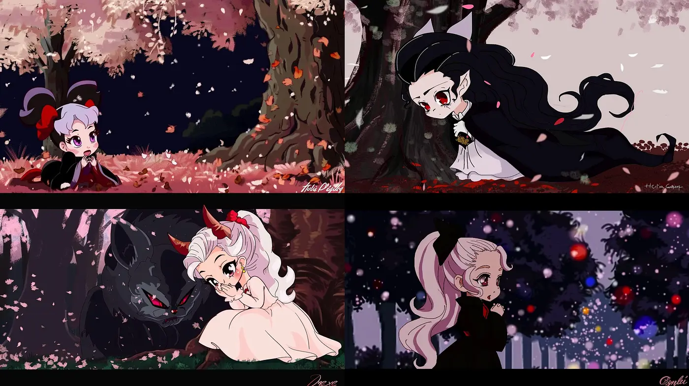 Whimsical Anime-Inspired Enchantment with a Twilight Hues Palette - Midjourney sref style