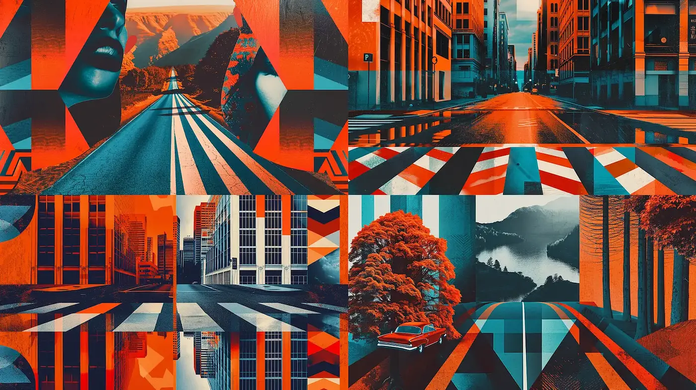 Dynamic Urban Surrealism with Geometric Precision - Midjourney sref style