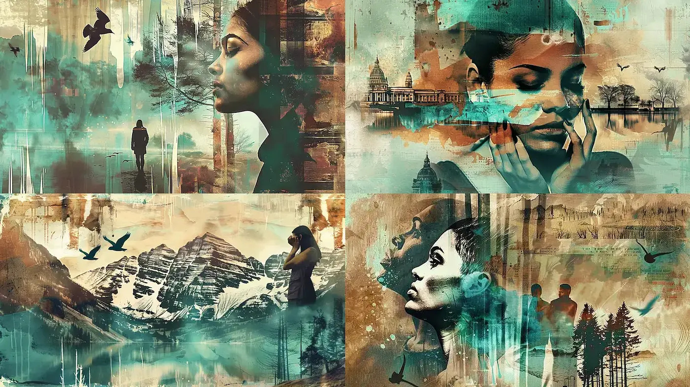 Dynamic and expressive mixed-media composition with a serene atmosphere - Midjourney sref style