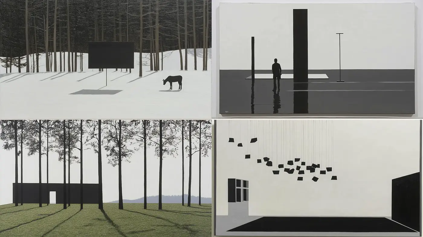 Monochrome Serenity: Symmetry and Silence in Minimalist Scenes - Midjourney sref style