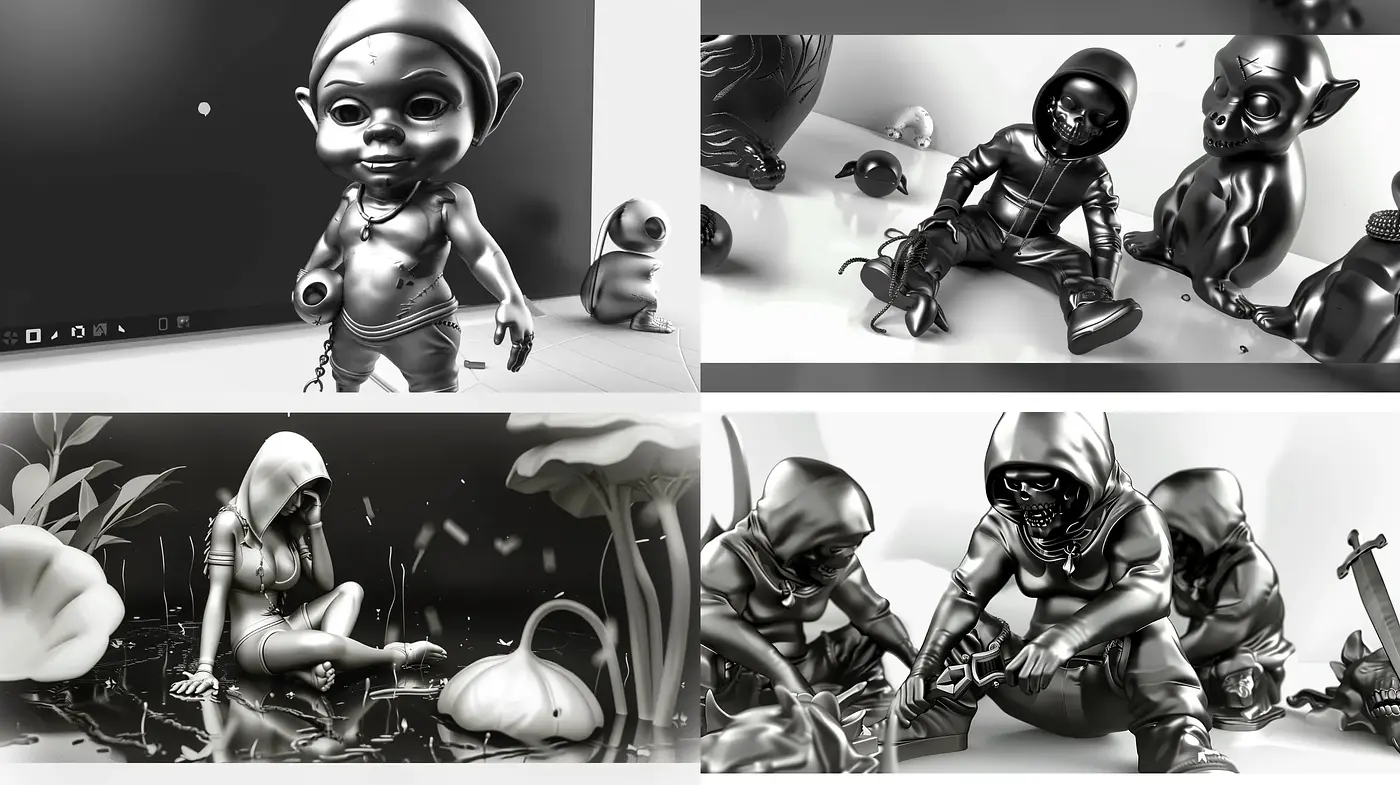 Monochromatic Surrealism with Sci-Fi Undertones and Glossy Texture - Midjourney sref style