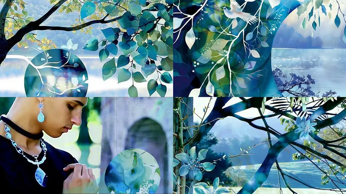 Ethereal Serenity: A Dreamlike Fusion of Nature and Elegance with a Mystic Blue Palette - Midjourney sref style