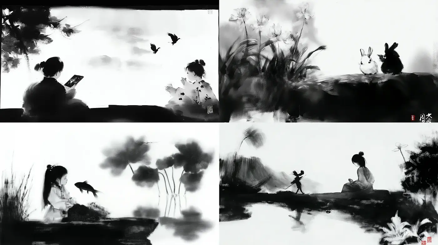 Ethereal Monochrome Watercolor Echoes - Midjourney sref style