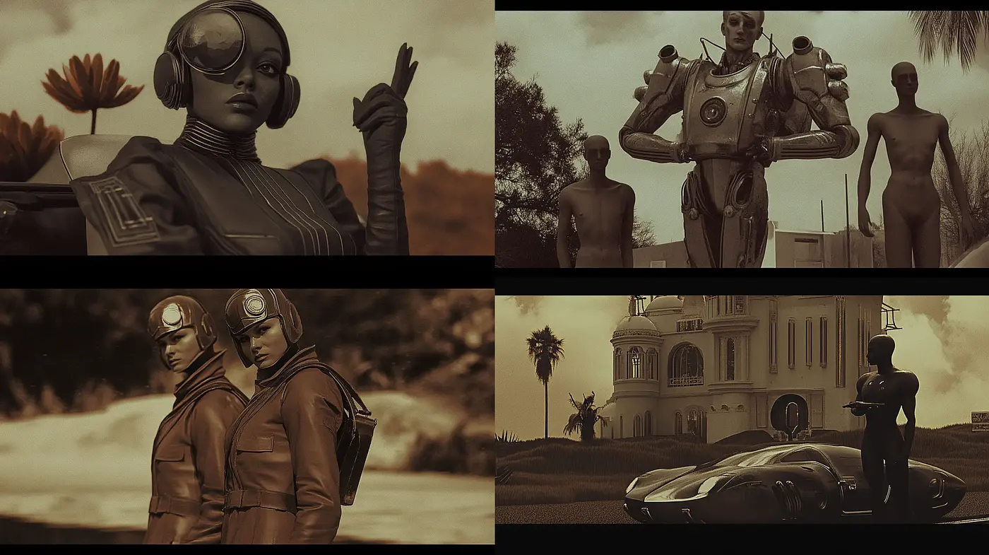 Sepia-Toned Retrofuturism with Surreal Overtones - Midjourney sref style