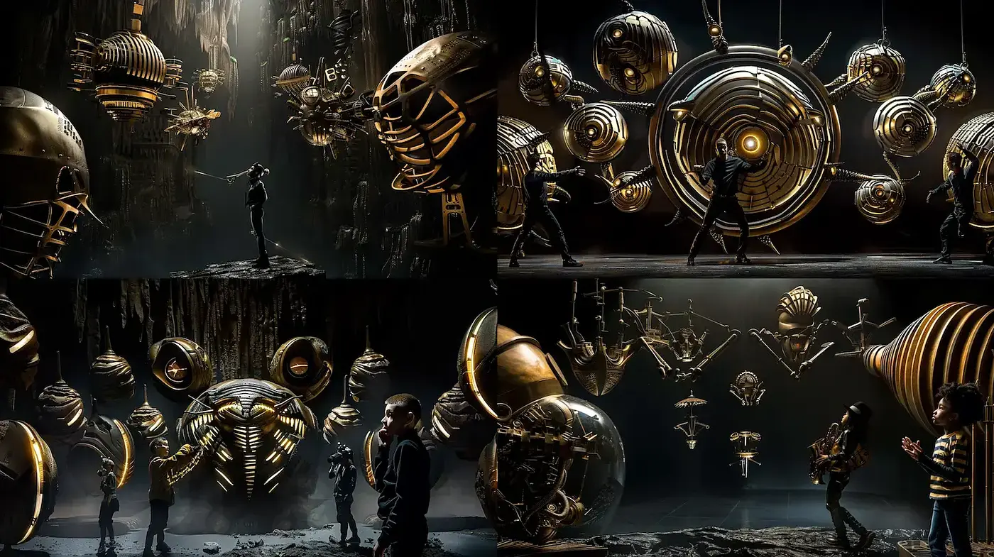 Futuristic Abstraction with Mechanical Elements and Dark Atmosphere - Midjourney sref style