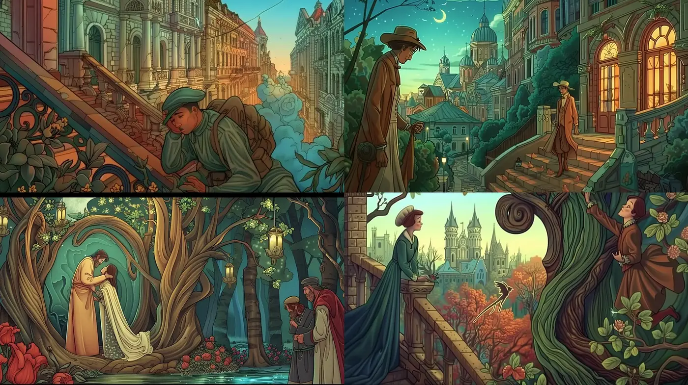 Enigmatic Twilight Tales: A Tapestry of Luminous Storybook Artistry - Midjourney sref style