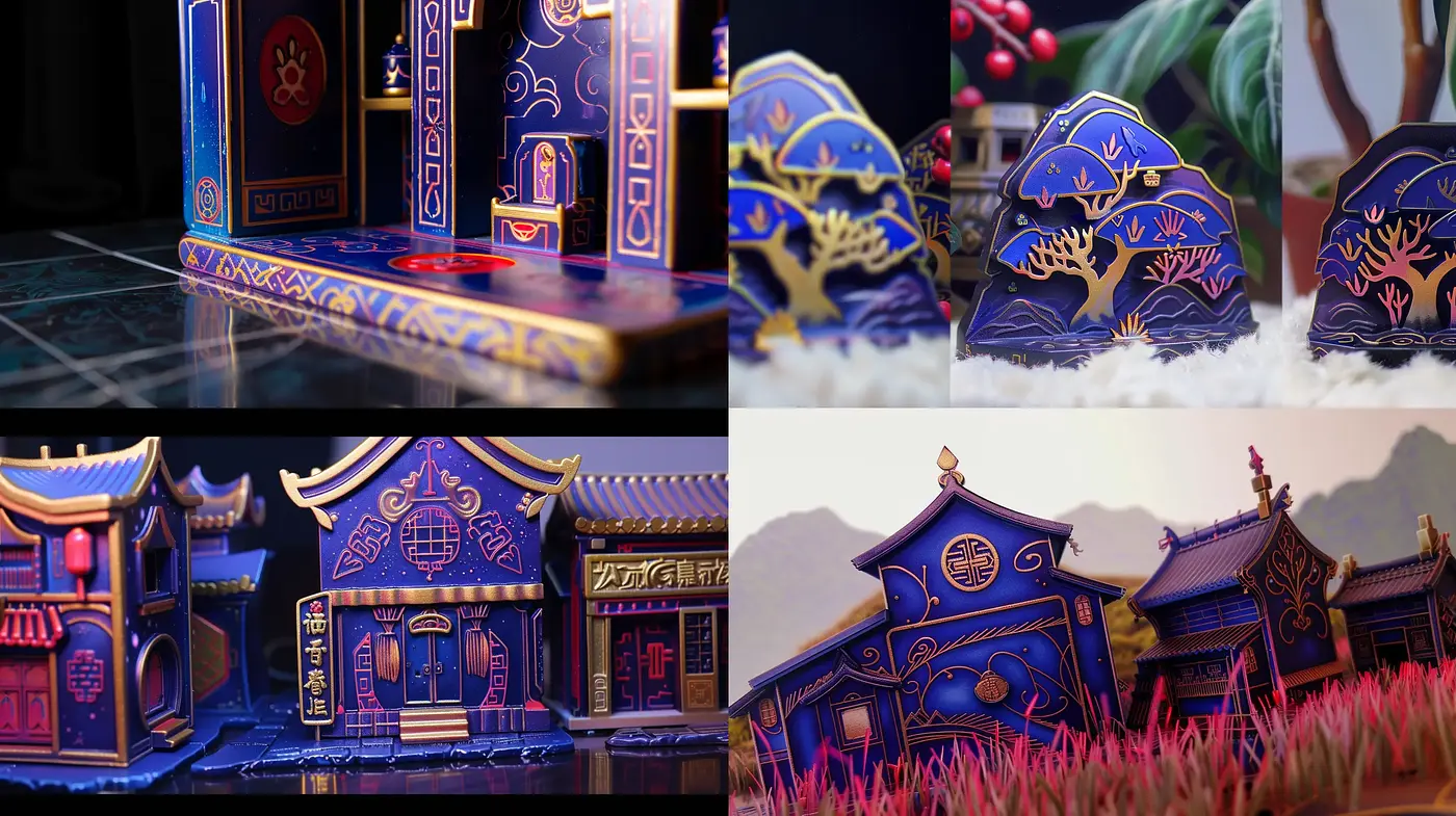 Neon-lit Traditional Asian Architectural Renderings - Midjourney sref style