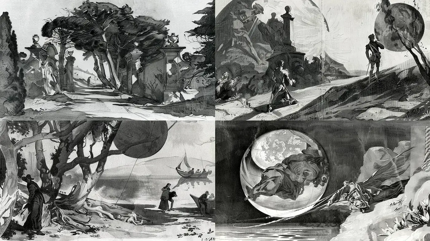 Monochromatic Whispers of a Bygone Era - Midjourney sref style