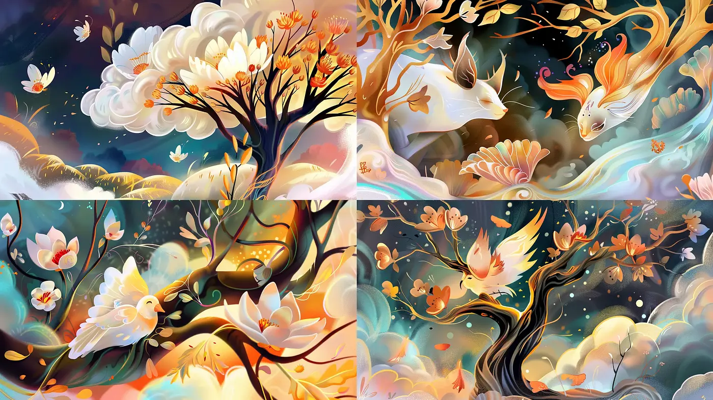 Whimsical Nature's Symphony in Warm Tones - Midjourney sref style