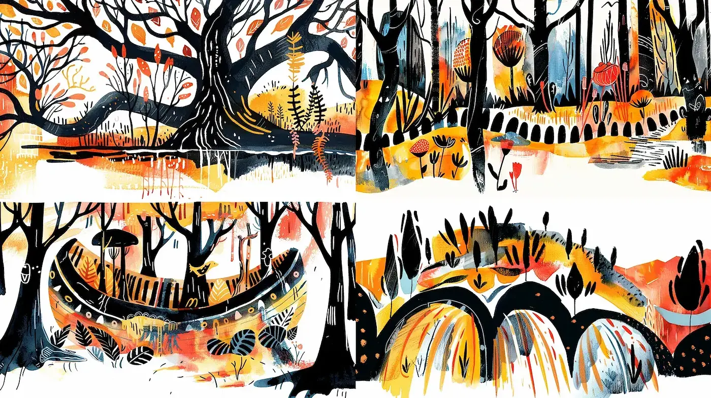 Whimsical, bold illustrations inspired by nature - Midjourney sref style