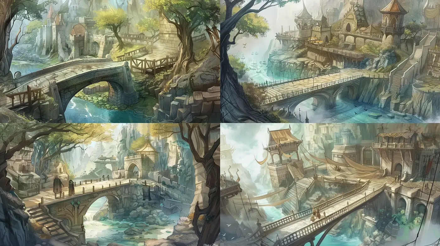 Timeless Elegance of Stylized Mythical Landscapes in Earthy Tones - Midjourney sref style