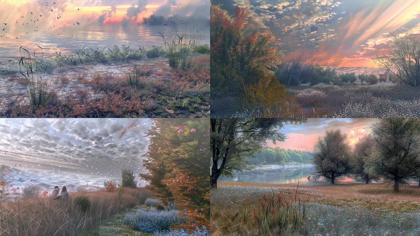 Tranquil Dawn: A Harmonious Blend of Pastel Hues and Impressionist Textures - Midjourney sref style