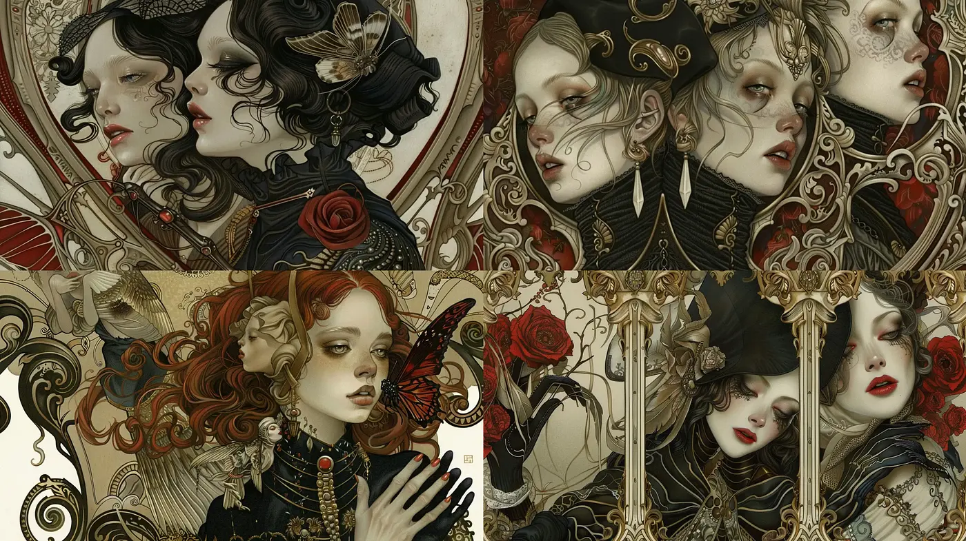 Baroque Elegance with Art Nouveau Fusion - Midjourney sref style