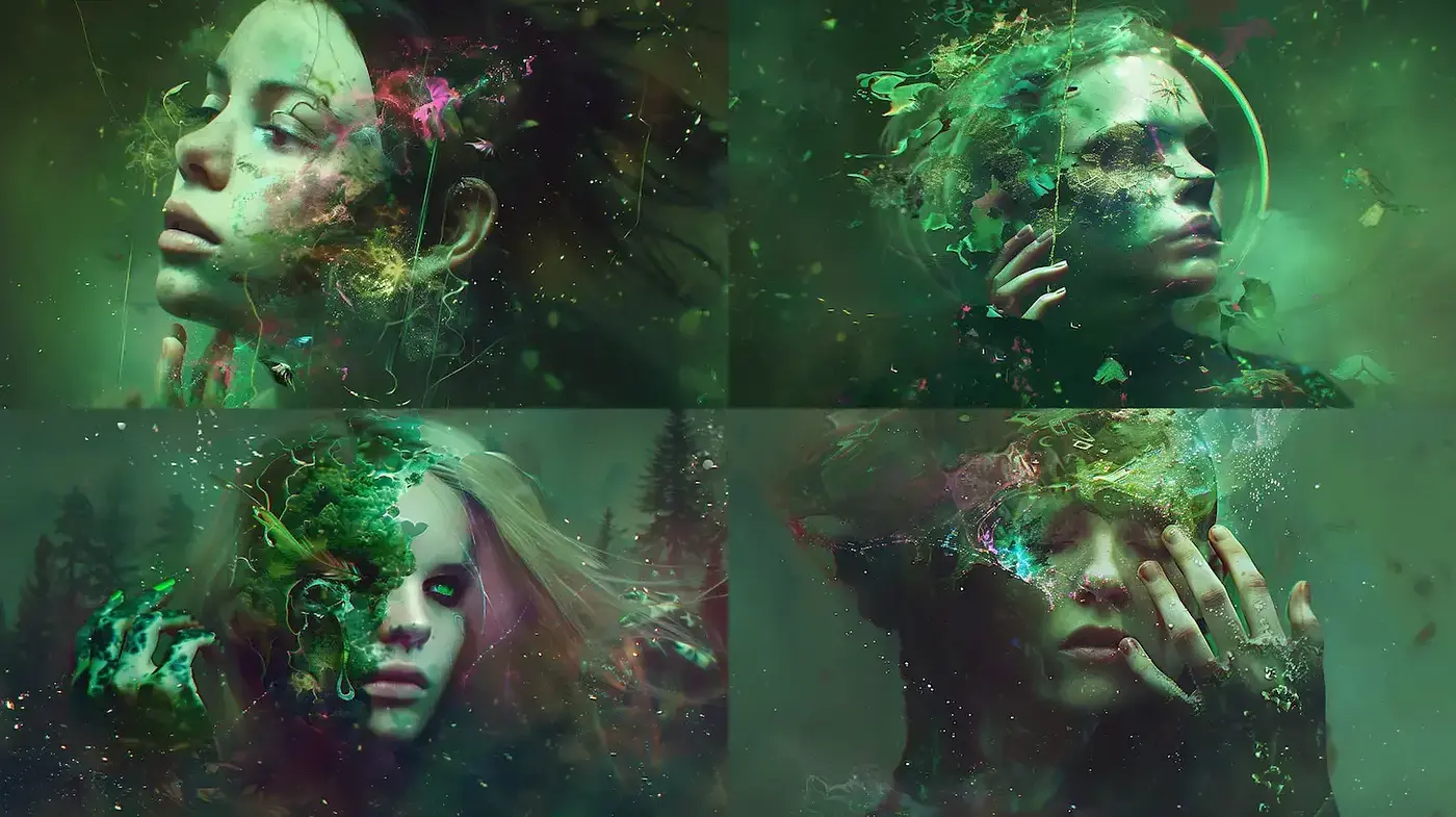 Surreal and Ethereal Portraits with Abstract Elements - Midjourney sref style