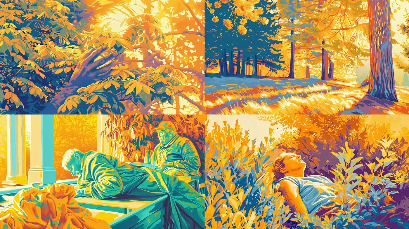 Serene Nature & Contemplation: A Harmonious Blend of Stylized Realism and Vivid Colors - Midjourney sref style