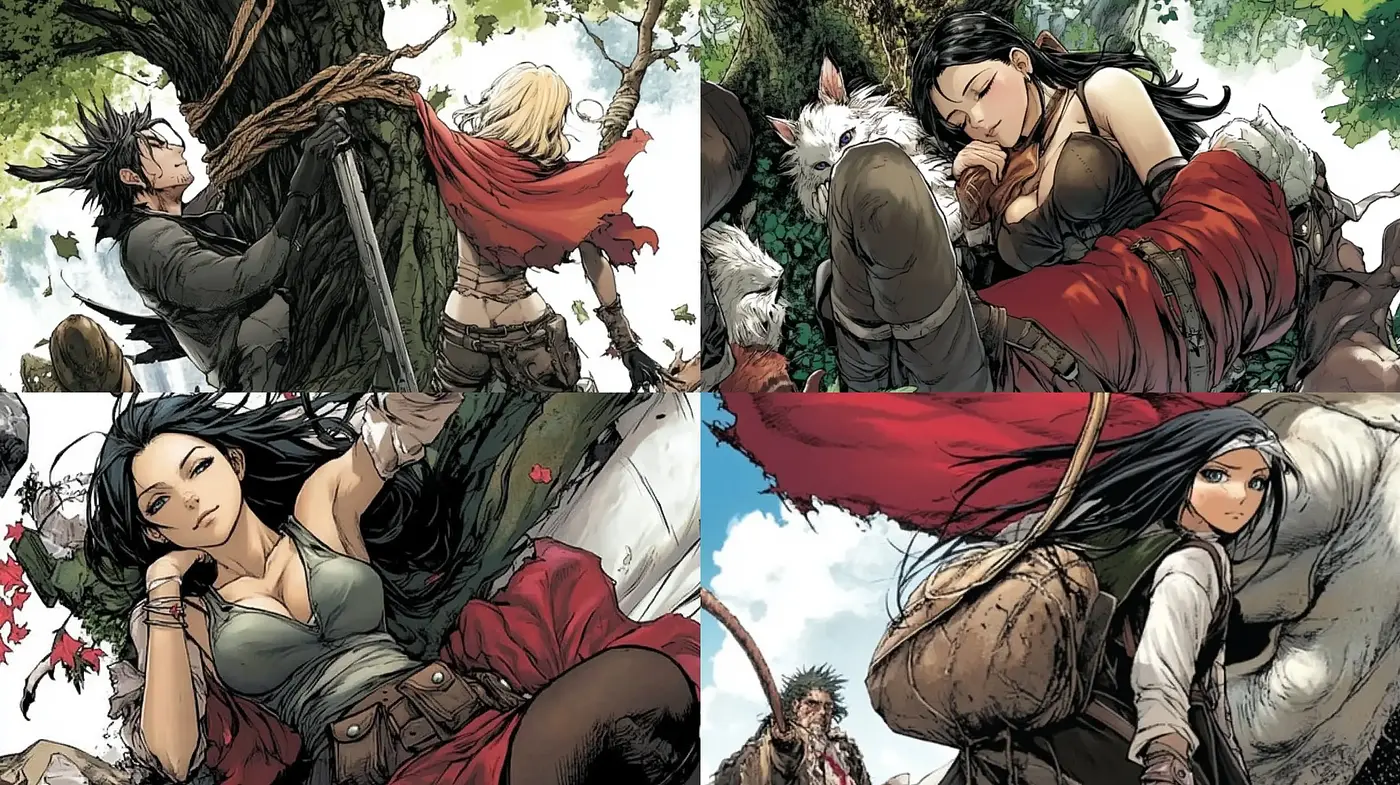 Dynamic Vivid Storybook Illustration Style with a Graphic Novel Flair - Midjourney sref style
