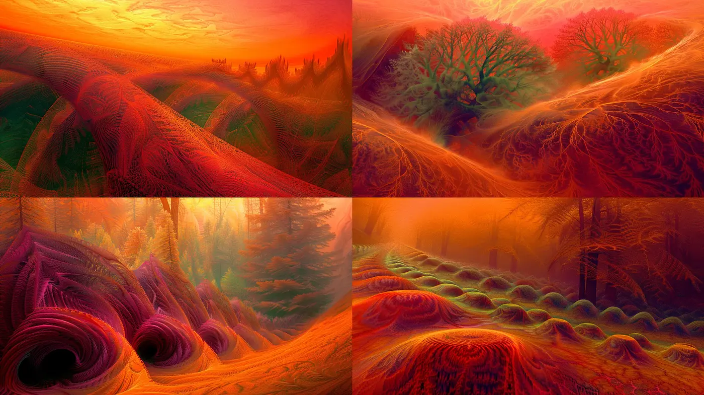 Surreal Autumn Huescape with Ethereal Textures - Midjourney sref style